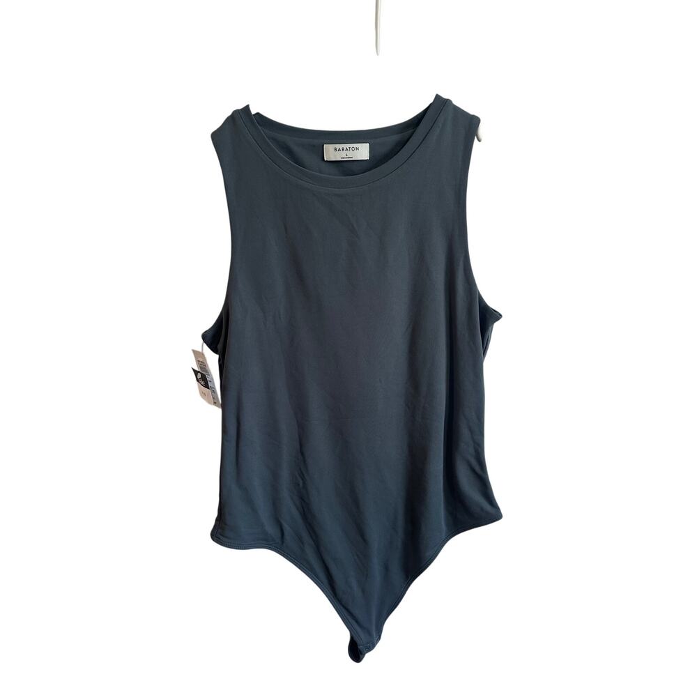 Aritzia Babaton NWT Contour Bodysuit Smoky Emerald Sz L Muscle Tank Dusty Blue